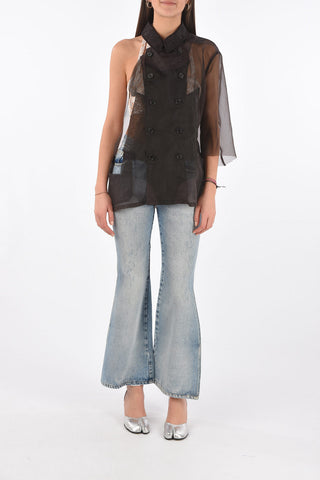 MM0 one shoulder sheer double breasted top