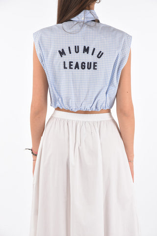 Ruffle Front Gingham Cotton Crop Shirt