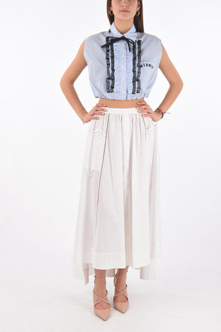 Ruffle Front Gingham Cotton Crop Shirt