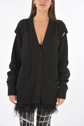 MM0 v-neck cardigan with ostrich feathers