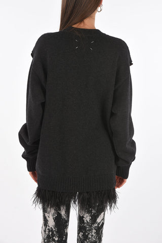 MM0 v-neck cardigan with ostrich feathers