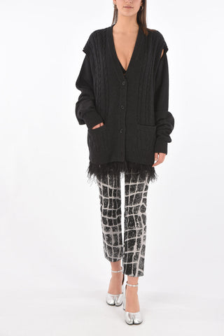 MM0 v-neck cardigan with ostrich feathers