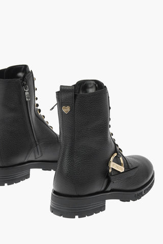 LOVE textured leather combat boots with golden details