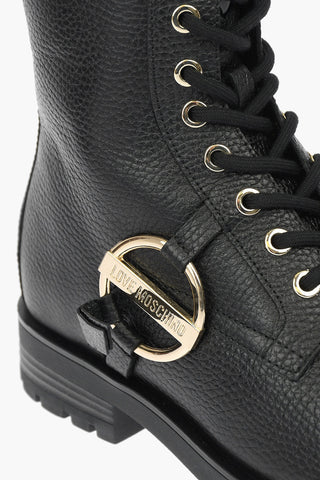 LOVE textured leather combat boots with golden details