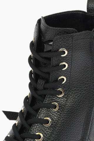 LOVE textured leather combat boots with golden details