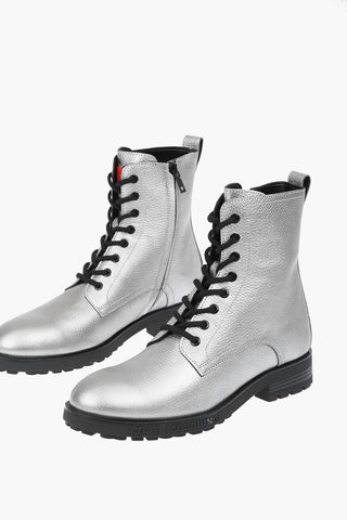 LOVE glistening textured leather combat boots