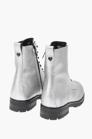 LOVE glistening textured leather combat boots
