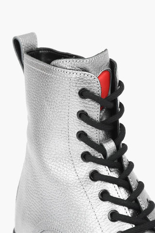 LOVE glistening textured leather combat boots