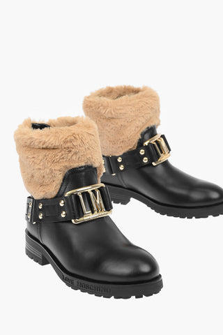 LOVE leather ankle boots with faux fur details