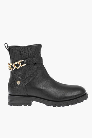 LOVE textured leather boots with golden chain