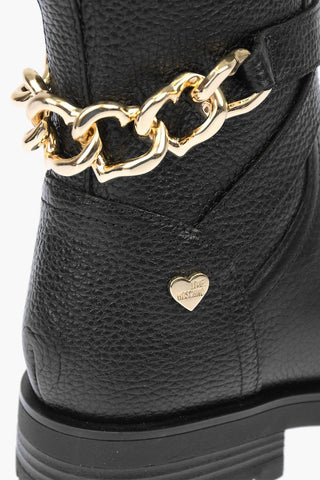 LOVE textured leather boots with golden chain