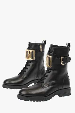 LOVE leather combat boots with side zip and golden details