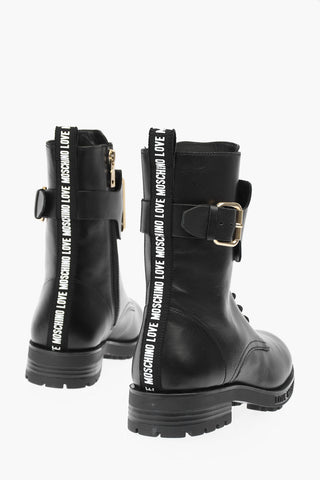 LOVE leather combat boots with side zip and golden details
