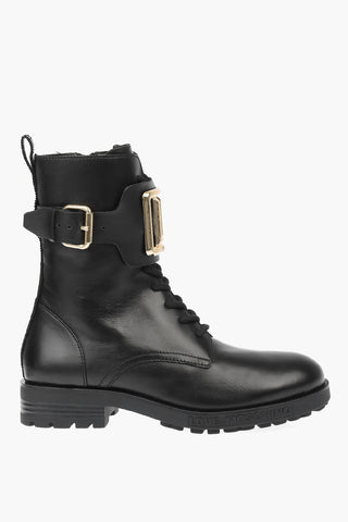 LOVE leather combat boots with side zip and golden details
