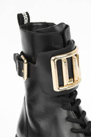 LOVE leather combat boots with side zip and golden details
