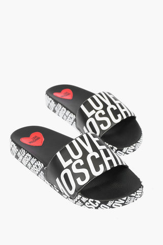 LOVE all over logo faux leather slides