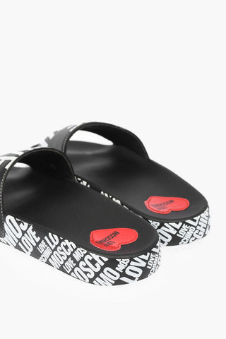 LOVE all over logo faux leather slides