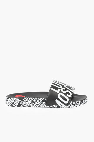 LOVE all over logo faux leather slides
