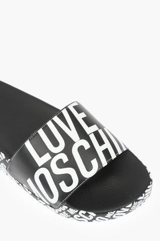 LOVE all over logo faux leather slides