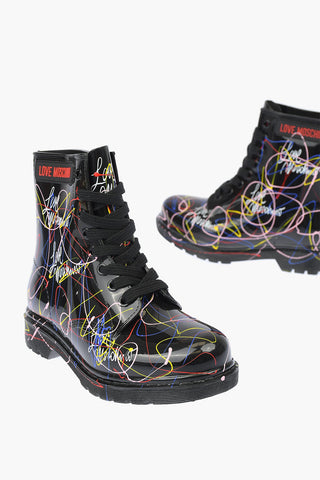 LOVE Abstract Patterned pvc MARTA30 combat boots with logo