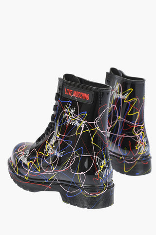 LOVE Abstract Patterned pvc MARTA30 combat boots with logo