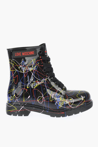 LOVE Abstract Patterned pvc MARTA30 combat boots with logo