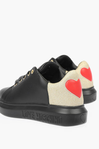 LOVE sneakers basse in pelle con glitter