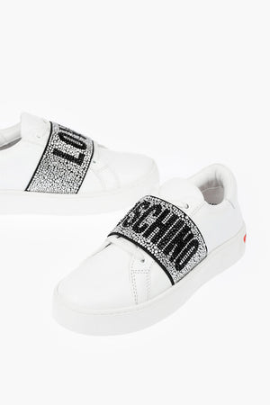 LOVE leather sneakers with rhinestone embellished detail