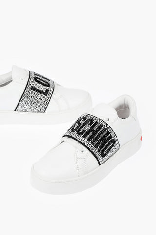 LOVE leather sneakers with rhinestone embellished detail