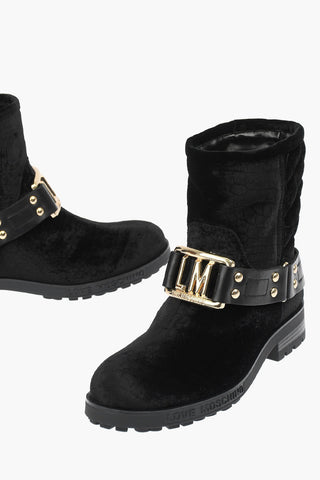 LOVE Crocodile Effect velvet ankle boots