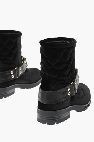LOVE Crocodile Effect velvet ankle boots
