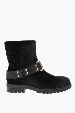 LOVE Crocodile Effect velvet ankle boots