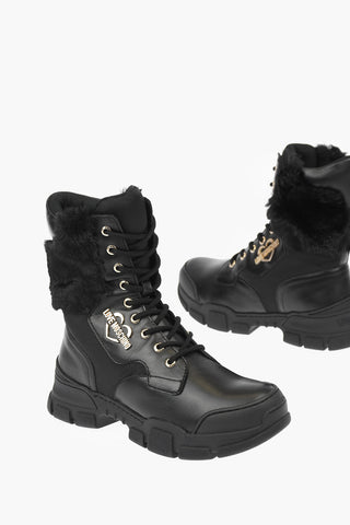 LOVE leather ankle boots with faux fur details