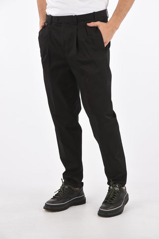 slim fit double pleat trousers