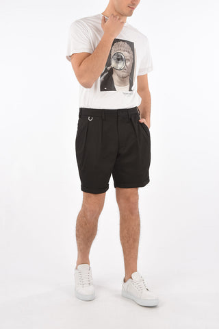 slim naval fit double pleat shorts