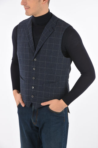ID Gilet Trapuntato con Parte Frontale in Lana Windowpane