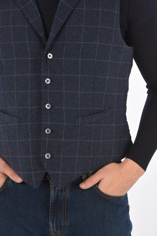 ID Gilet Trapuntato con Parte Frontale in Lana Windowpane