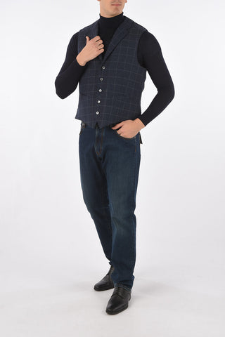 ID Gilet Trapuntato con Parte Frontale in Lana Windowpane