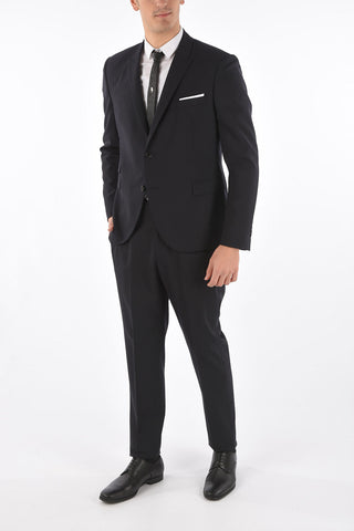 slim fit side vents peak lapel 2-button suit
