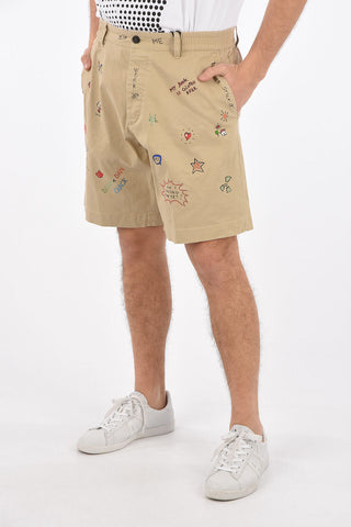 Shorts stampati in denim stretch