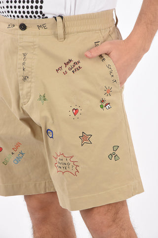 Shorts stampati in denim stretch