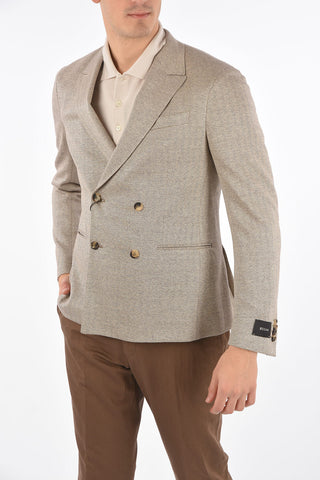 ZZEGNA plain herringbone side vents peak lapel double-breasted blazer