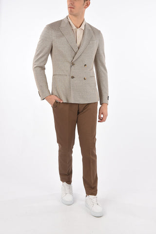 ZZEGNA giacca doppio petto plain herringbone due spacchi revers a lancia