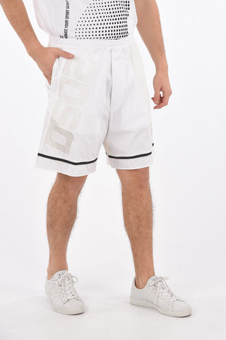 drawstring waist perforated shorts