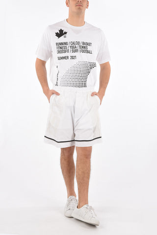drawstring waist perforated shorts