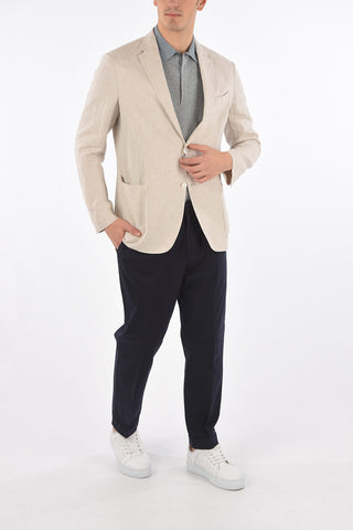 EZ LUXURY flax side vents notch lapel 2-button blazer