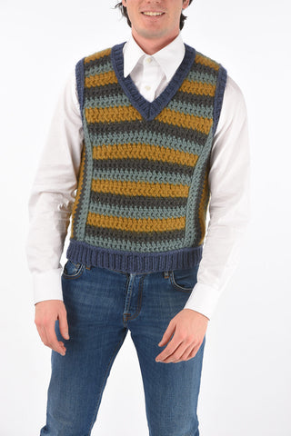 Gilet a Righe in Misto Mohair