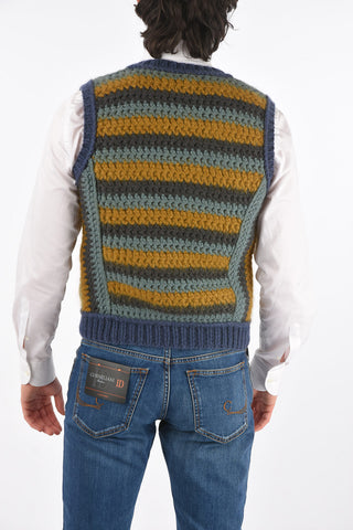 Gilet a Righe in Misto Mohair