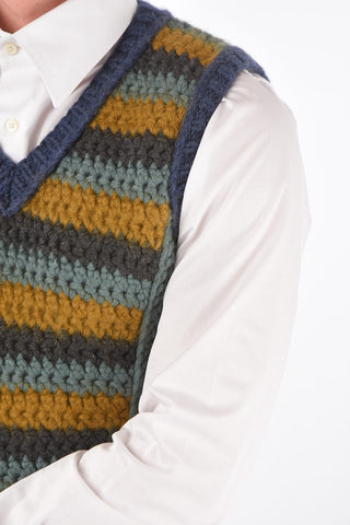 Gilet a Righe in Misto Mohair