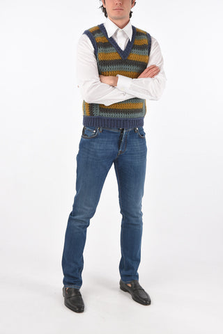 Gilet a Righe in Misto Mohair